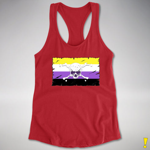 Nonbinary Pride Pirate Flag Racerback Tank - Red