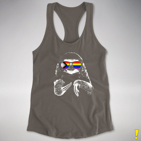 Pride Sloth LGBTQ Progress Pride Flag Sunglasses Women's Racerback - Dark Grey