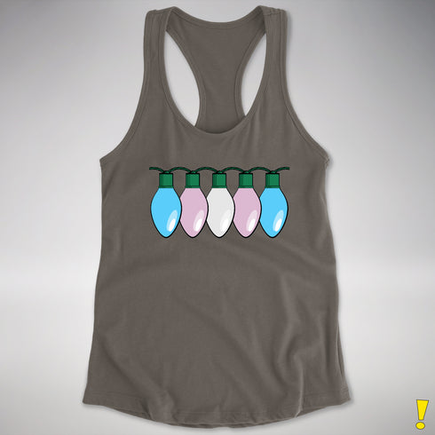 Transgender Pride Flag Christmas Lights Racerback Tank - Dark Grey