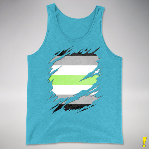 Agender Pride Flag Ripped Reveal Premium Tank Top - Aqua Triblend