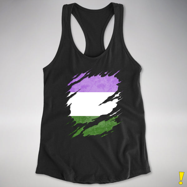 Genderqueer Pride Flag Ripped Reveal Racerback Tank - Black