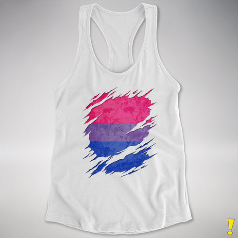 Bisexual Pride Flag Ripped Reveal Racerback Tank - White
