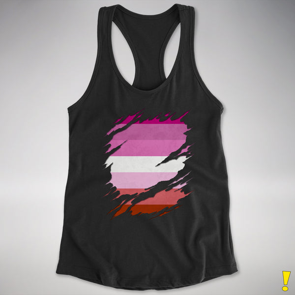 Pink Lesbian Ripped Reveal Racerback Tank - Black