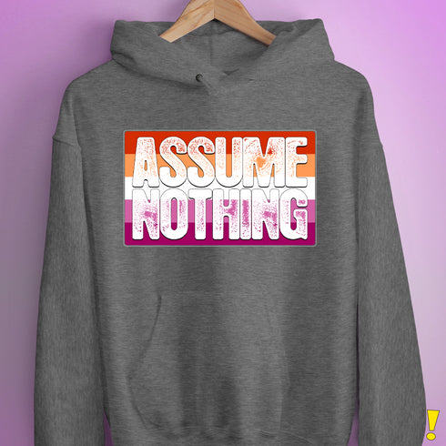 Assume Nothing Lesbian Pride Flag Hoodie - Grey Heather