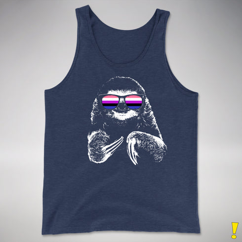 Pride Sloth Genderfluid Flag Sunglasses Premium Tank Top - Navy Heather