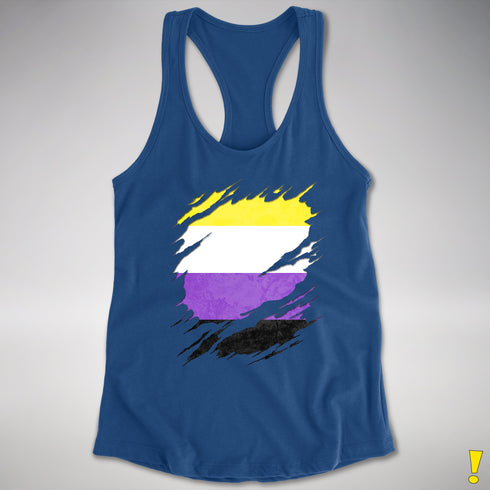 Nonbinary Pride Flag Ripped Reveal Racerback Tank - Royal