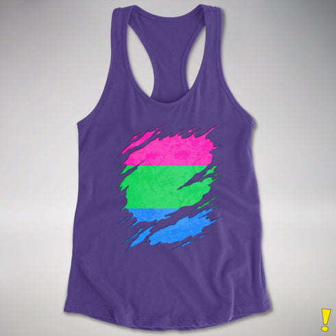 Polysexual Pride Flag Ripped Reveal Racerback Tank - Purple