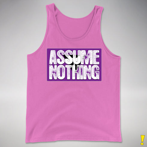 Assume Nothing Lesbian Labrys Pride Flag Premium Tank Top - Neon Pink