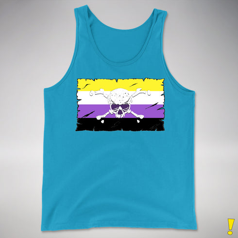Nonbinary Pride Pirate Flag Premium Tank Top - Neon Blue