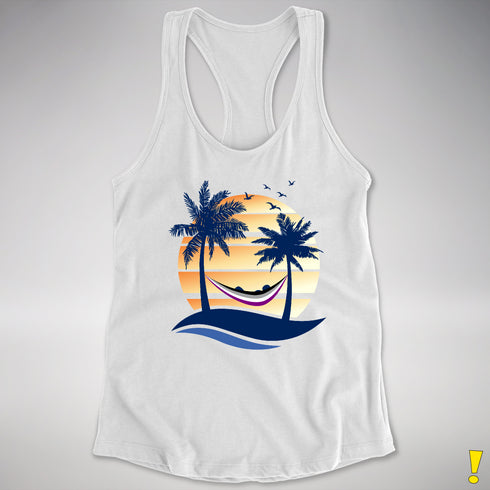 Asexual Pride Hammock Summer Beach Sunset Racerback Tank - White