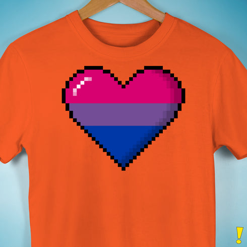Bisexual Pride 8-Bit Pixel Heart Premium Unisex T-Shirt - Orange