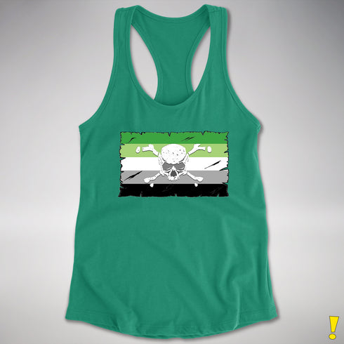 Aromantic Pride Pirate Flag Racerback Tank - Kelly Green