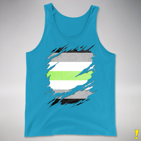 Agender Pride Flag Ripped Reveal Premium Tank Top - Neon Blue
