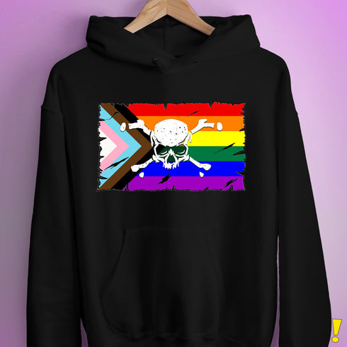 LGBTQ Progress Pride Pirate Flag Hoodie - Black