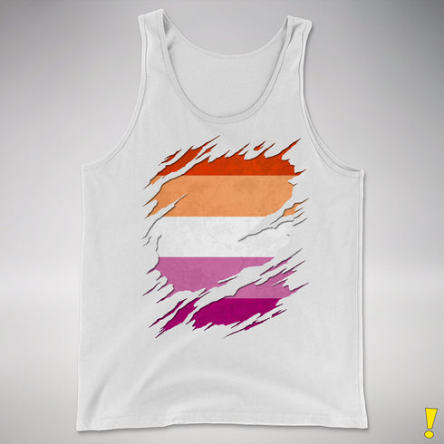 Lesbian Pride Flag Ripped Reveal Premium Tank Top - White