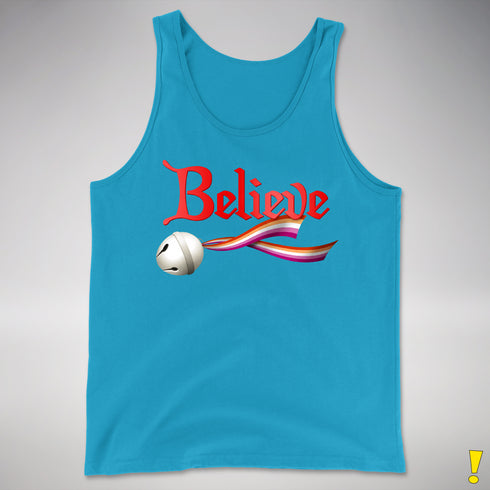Believe Lesbian Pride Jingle Bell Premium Tank Top - Neon Blue