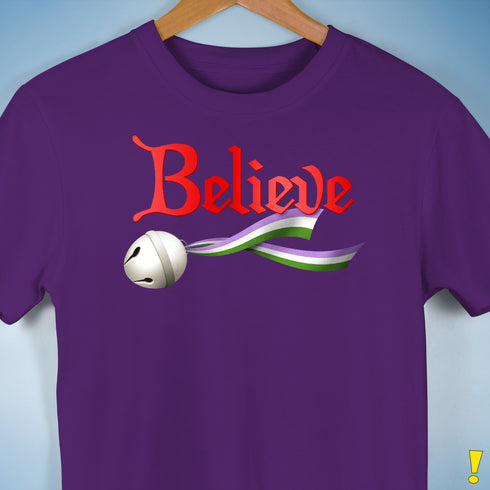 Believe Genderqueer Pride Jingle Bell Premium Unisex T-Shirt - Purple