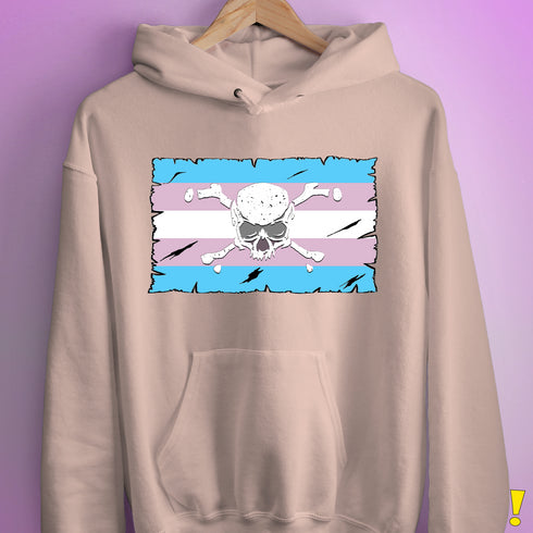 Transgender Pride Pirate Flag Hoodie - Light Pink