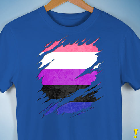 Genderfluid Pride Flag Ripped Reveal Premium Unisex T-Shirt - Royal Blue