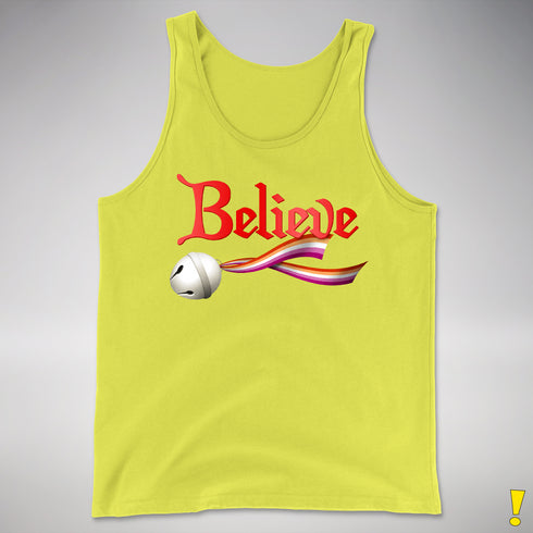 Believe Lesbian Pride Jingle Bell Premium Tank Top - Neon Yellow