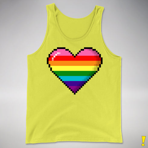 Gilbert Baker Original LGBTQ Gay Rainbow Pride 8-Bit Pixel Heart - Neon Yellow