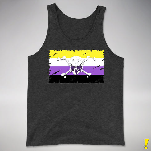 Nonbinary Pride Pirate Flag Premium Tank Top - Charcoal Triblend