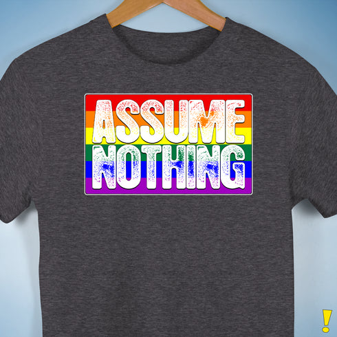 Assume Nothing LGBTQ Pride Flag Premium Unisex T-Shirt - Dark Grey Heather
