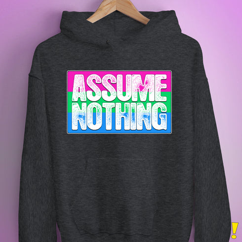 Assume Nothing Polysexual Pride Flag Hoodie - Dark Grey Heather