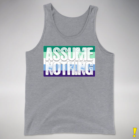 Assume Nothing Gay Male Pride Flag Premium Tank Top - Grey Heather