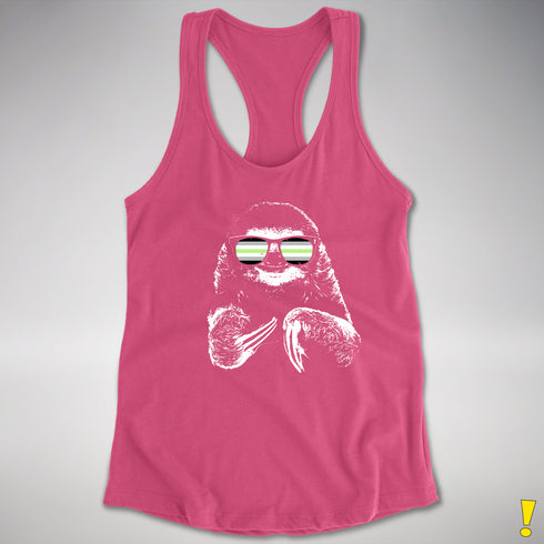 Pride Sloth Agender Flag Sunglasses Women's Racerback Tank - Hot Pink