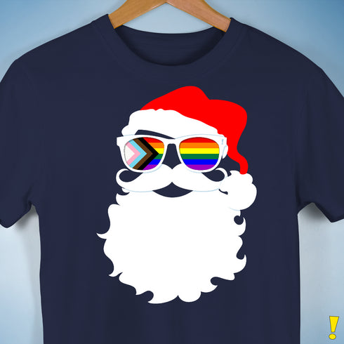Santa’s LGBTQ Progress Pride Flag Shades Premium Unisex T-Shirt - Navy