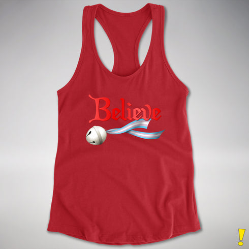 Believe Transgender Pride Jingle Bell Racerback Tank - Red