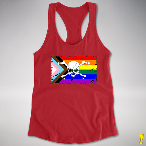 LGBTQ Progress Pride Pirate Flag Racerback Tank - Red