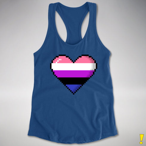 Genderfluid Pride 8-Bit Pixel Heart Racerback Tank - Royal