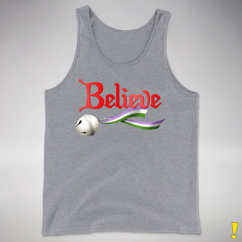 Believe Genderqueer Pride Jingle Bell Premium Tank Top - Grey Heather