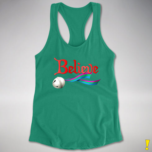 Believe Polysexual Pride Jingle Bell Racerback Tank - Kelly Green