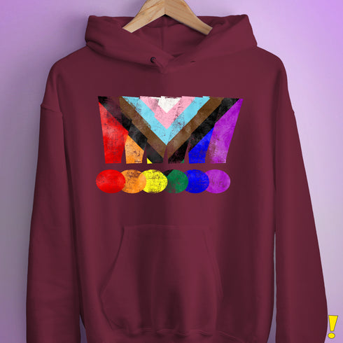 LGBTQ Progress Pride Grunge Exclamation Points Hoodie - Maroon