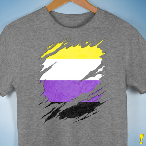 Nonbinary Pride Flag Ripped Reveal Premium Unisex T-Shirt - Grey Heather