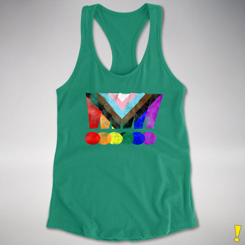 LGBTQ Progress Pride Grunge Exclamation Points Racerback Tank - Kelly Green