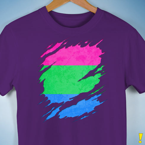 Polysexual Pride Flag Ripped Reveal Premium Unisex T-Shirt - Purple