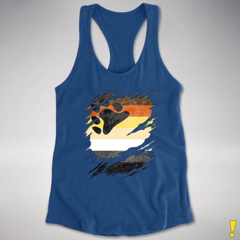 Bear Pride Flag Ripped Reveal Racerback Tank - Royal