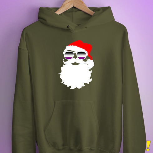 Santa Claus Asexual Pride Flag Sunglasses Hoodie - Army