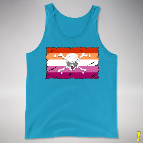 Lesbian Pride Pirate Flag Premium Tank Top - Neon Blue