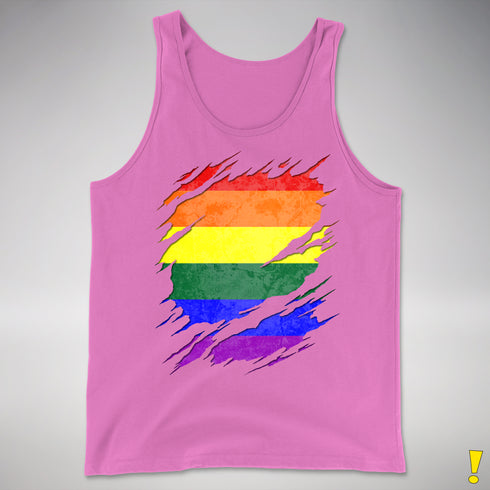 LGBTQ Pride Flag Ripped Reveal Premium Tank Top - Neon Pink