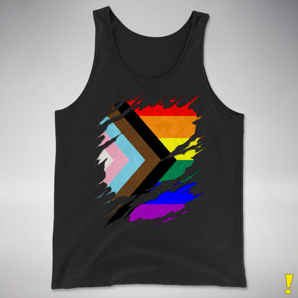LGBTQ Progress Pride Flag Ripped Reveal Premium Tank Top - Black