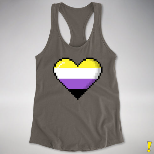 Nonbinary Pride 8-Bit Pixel Heart Racerback Tank - Dark Grey
