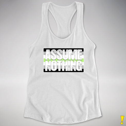 Assume Nothing Agender Pride Flag Racerback Tank - White