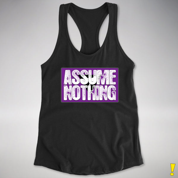 Assume Nothing Lesbian Labrys Pride Flag Racerback Tank - Black