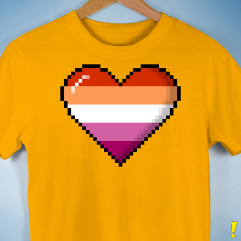 Lesbian Pride 8-Bit Pixel Heart Premium Unisex T-Shirt - Gold