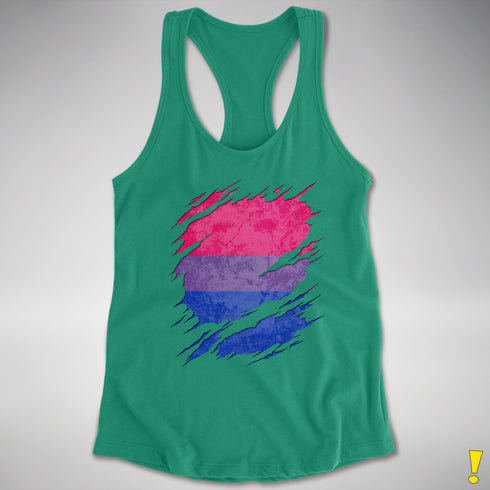 Bisexual Pride Flag Ripped Reveal Racerback Tank - Kelly Green